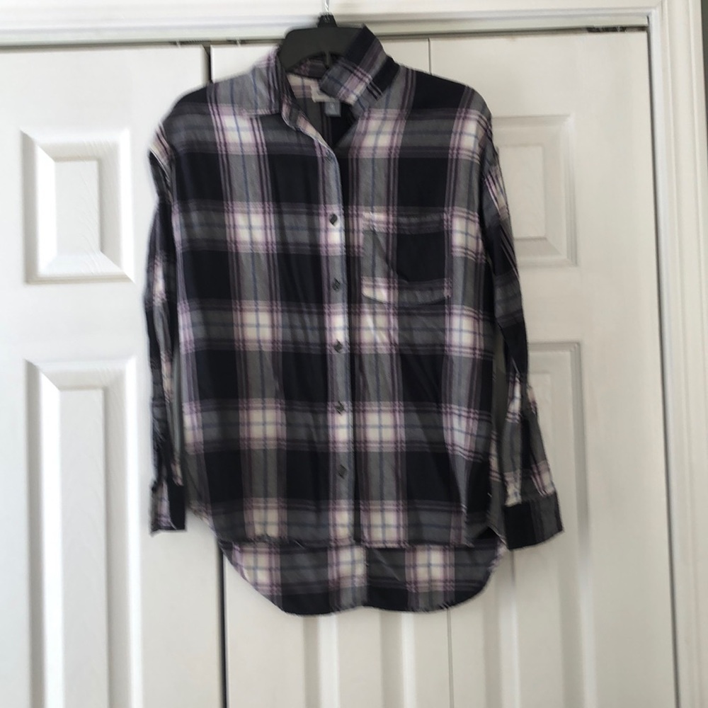 Old Navy Black and Purple Plaid Button-Down Shirt